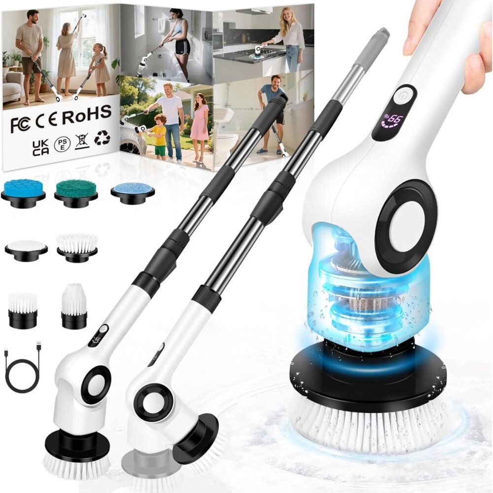 Electric Spin Scrubber, Cordless Shower Scrubber with 7 Scrub Brush
